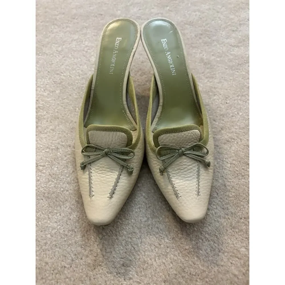 Enzo Angelina Green And Cream Slip On Kitten Heel Size 8 - Picture 2 of 6